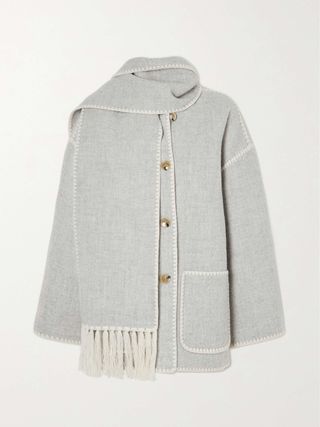 Draped Fringed Wool-Blend Jacket