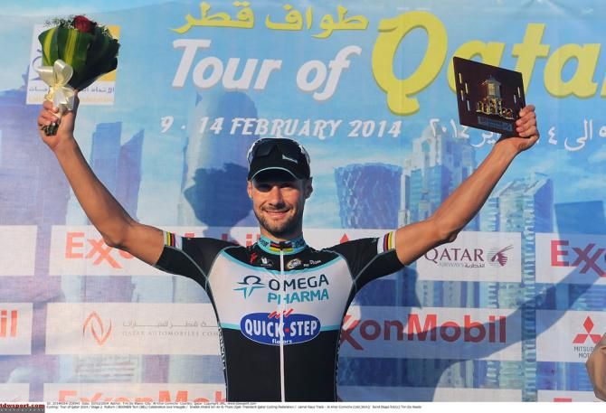 Tom Boonen takes to the podium