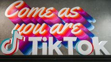 A logo of Tik Tok is seen during a media tour at the company's headquarters in Singapore