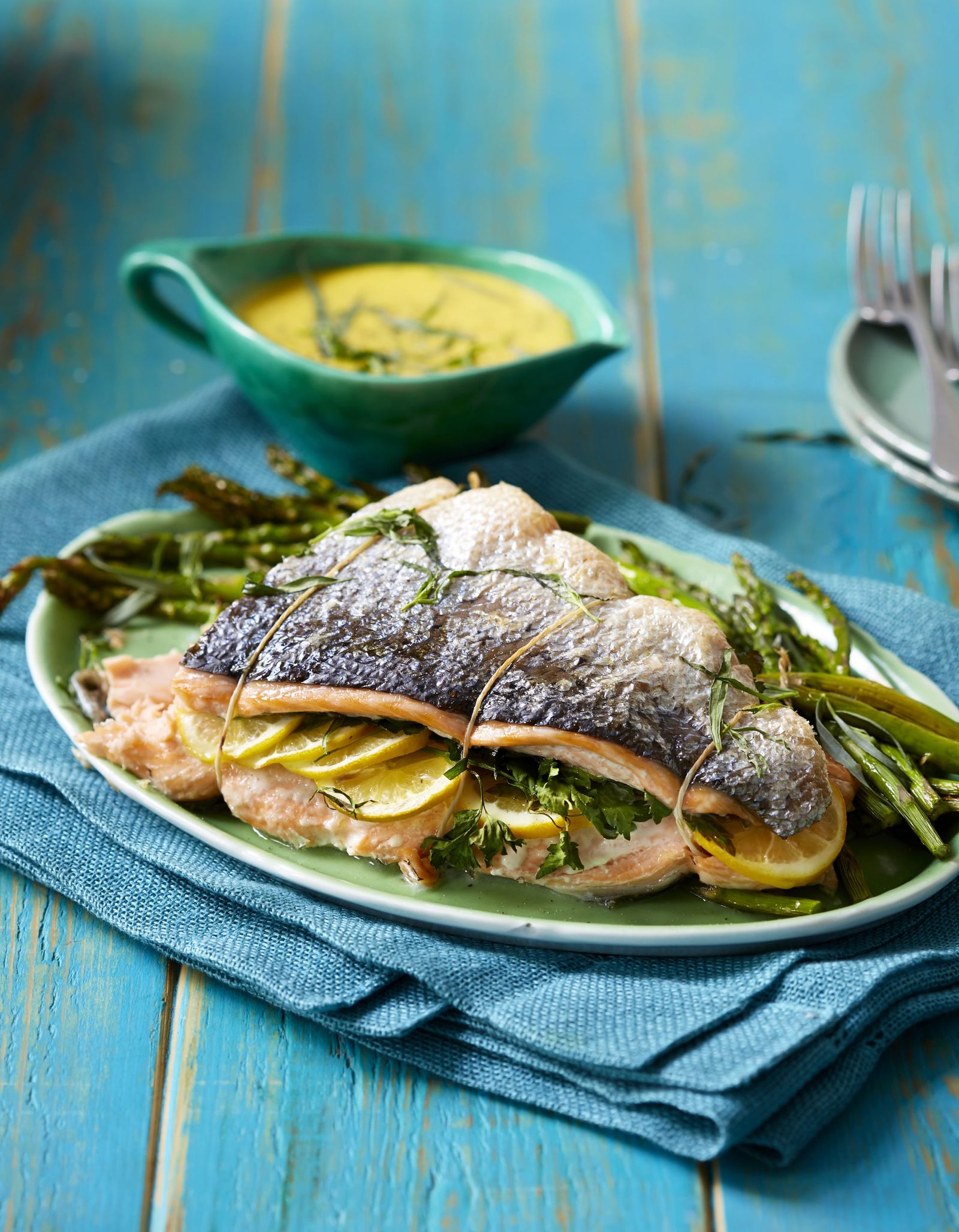 Salmon and asparagus with tarragon hollandaise British Recipes GoodtoKnow