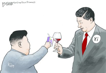 Political cartoon World Kim Jong Un Xi Jinping meeting