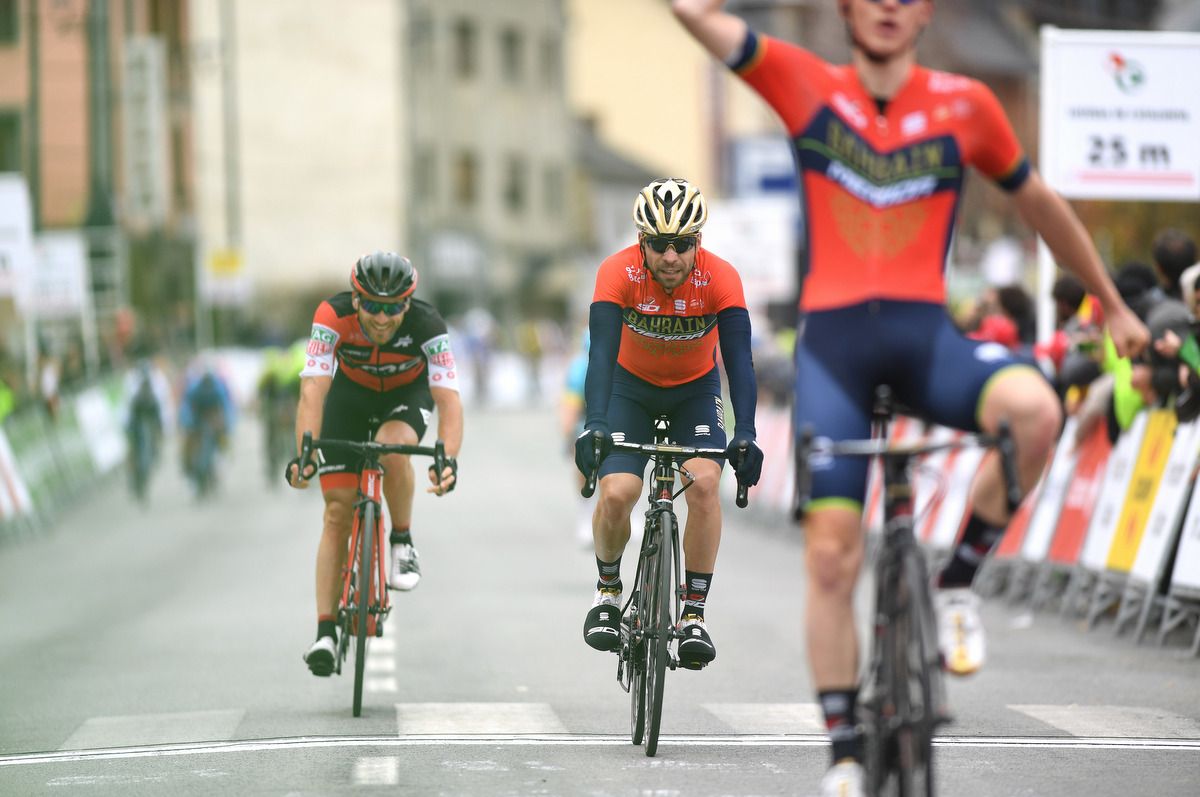 Matej Mohoric (Bahrain-Merida) celebrates but doesn't win the stage