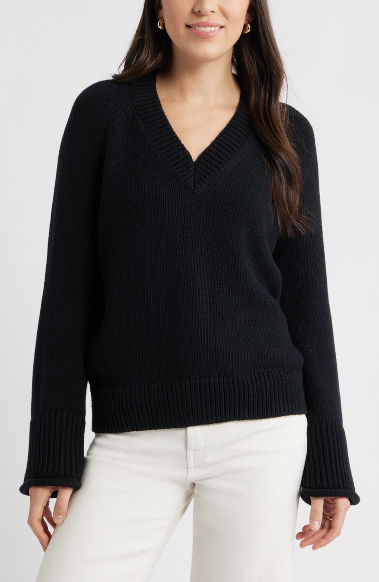 Oversized V-neck cotton sweater