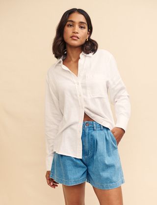 Mid Wash Denim Double Pleat Front Shorts