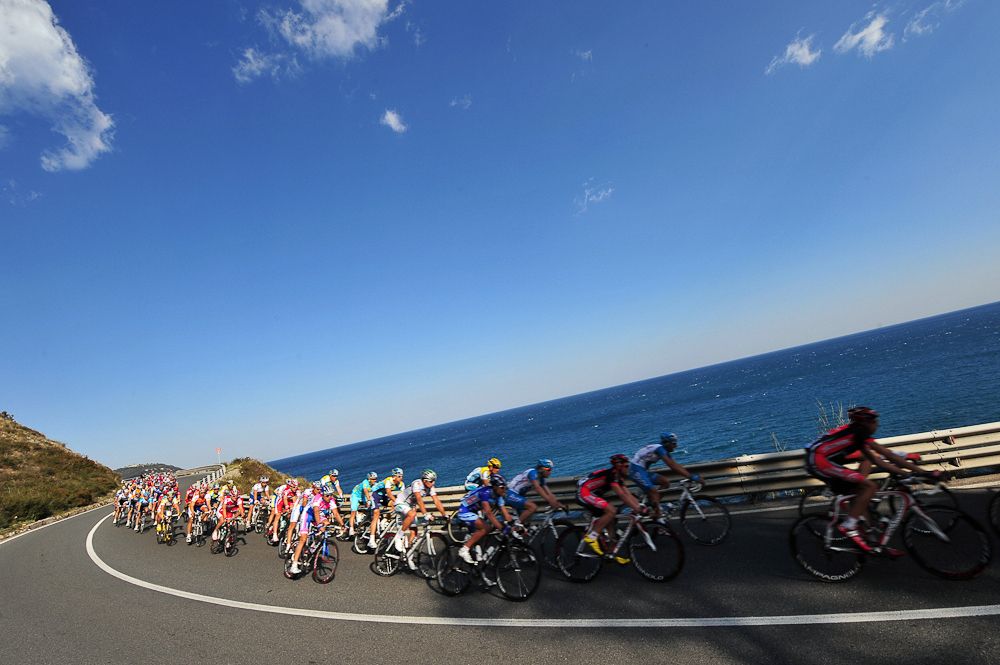 The pack races during the 100th Milan-San Remo classic cycle race on March 21, 2009