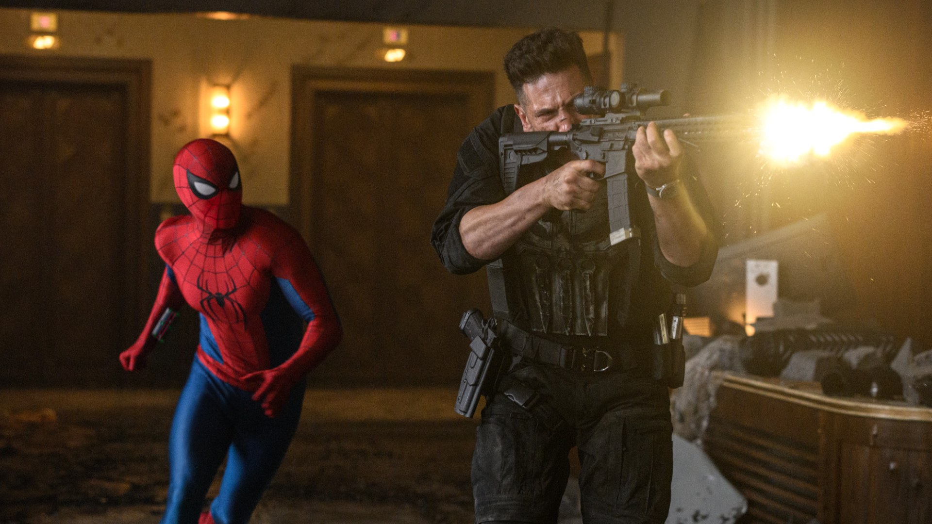 Tom Holland as Spider-Man and Jon Bernthal as Punisher in Spider-Man: Brand New Day