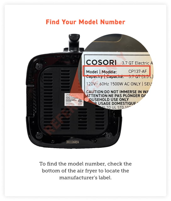 identificar el número de modelo cosori