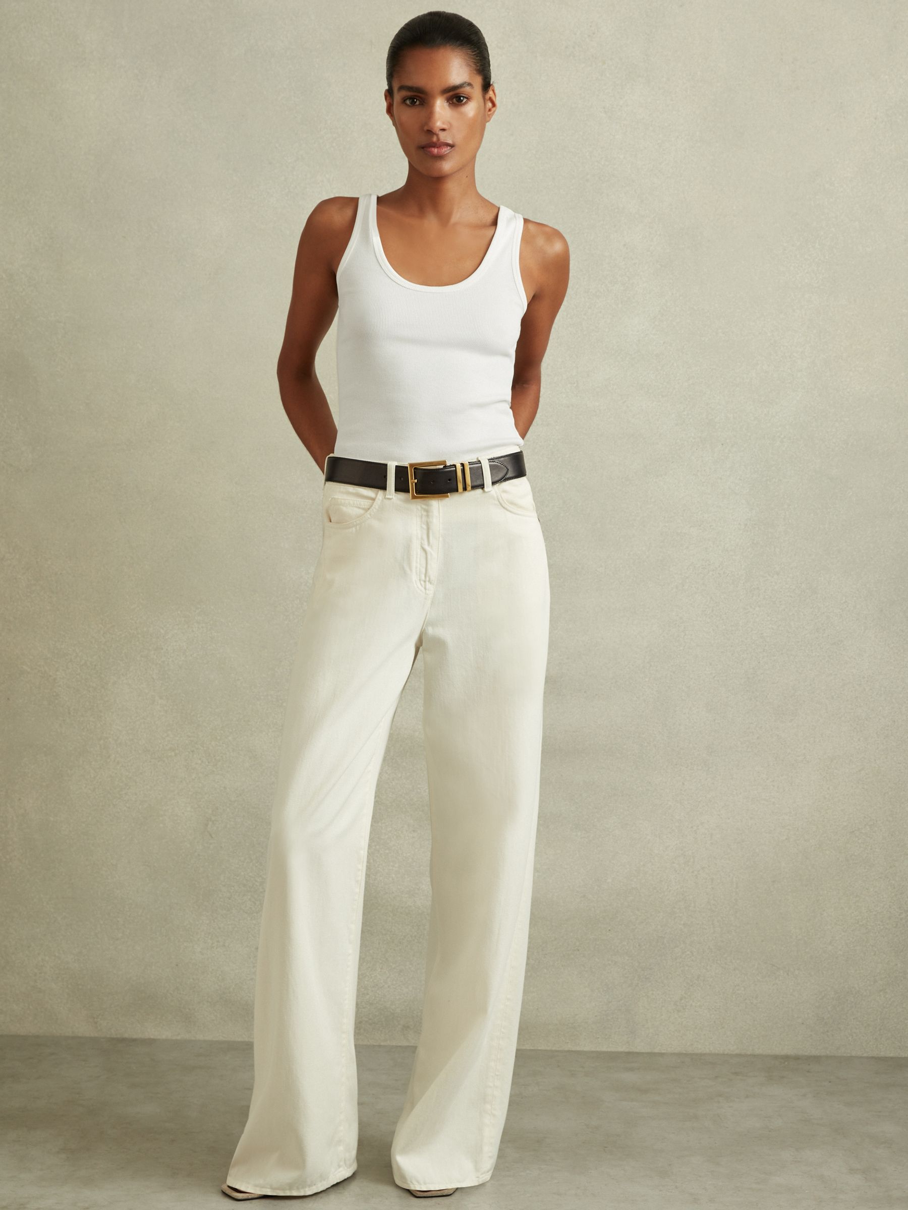 Scoop Neck Jersey Vest Top in White