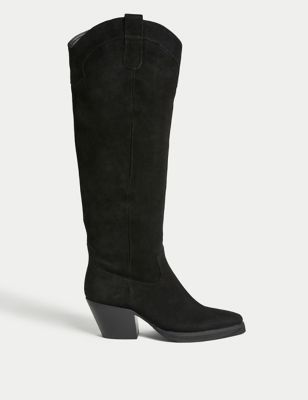 Suede Cow Boy Knee High Boots
