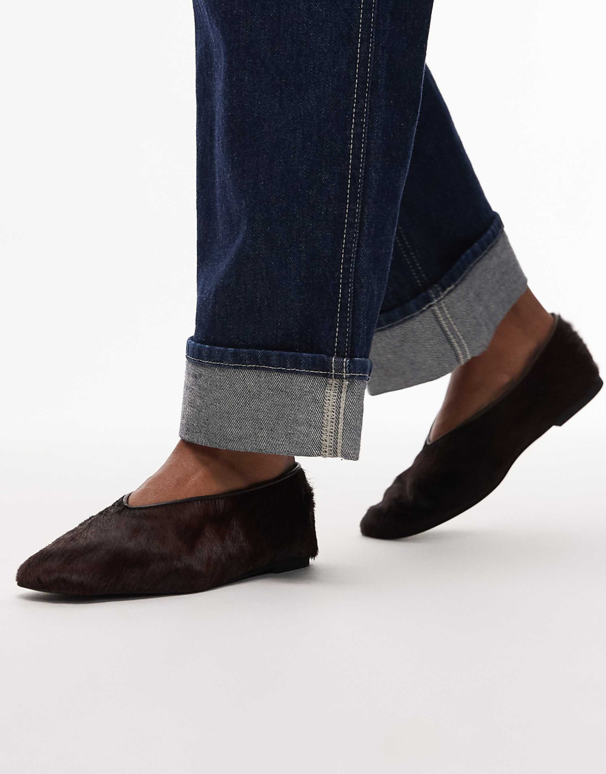 Arket Real Leather Cow Hair Oval Shape Ballerina Ballet Pumps in Dark Brown