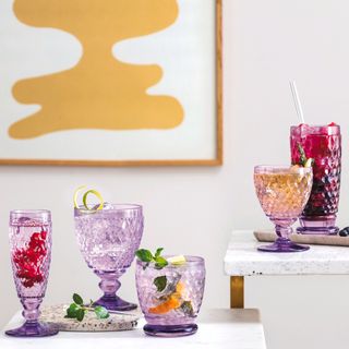 Purple coloured glassware