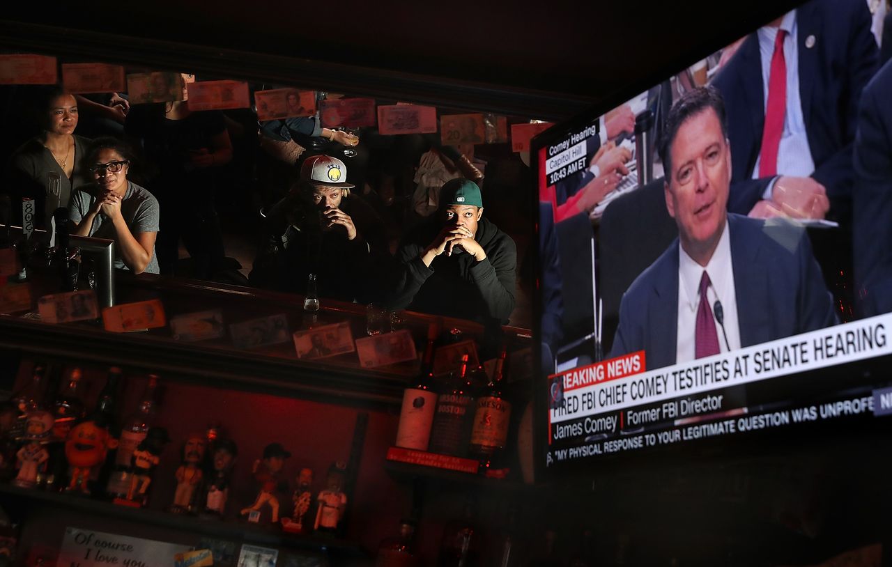 Patrons watch James Comey&amp;#039;s testimony on TV