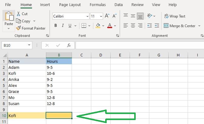 How to use VLOOKUP in Excel step 1: Write lookup value then click an adjacent empty cell