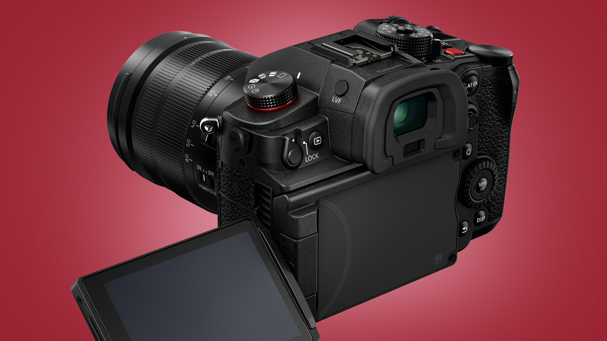 The Panasonic GH6 camera on a red background