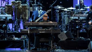 Stevie Wonder onstage during the 45th NAACP Image Awards at Pasadena Civic Auditorium on February 22, 2014 in Pasadena, California