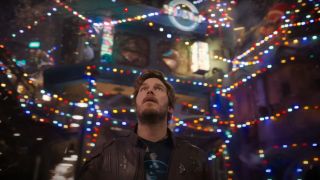 Star-Lord surrounded by Christmas lights in The Guardians of the Galaxy Holiday Special