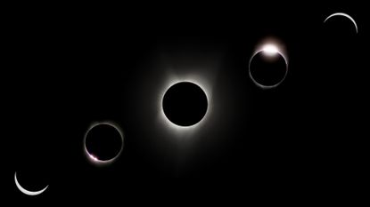 Total eclipse of the sun of August 21, 2017. Rosary showing the main phases of the eclipse.