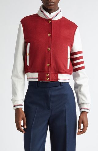 4-Bar Crop Varsity Jacket