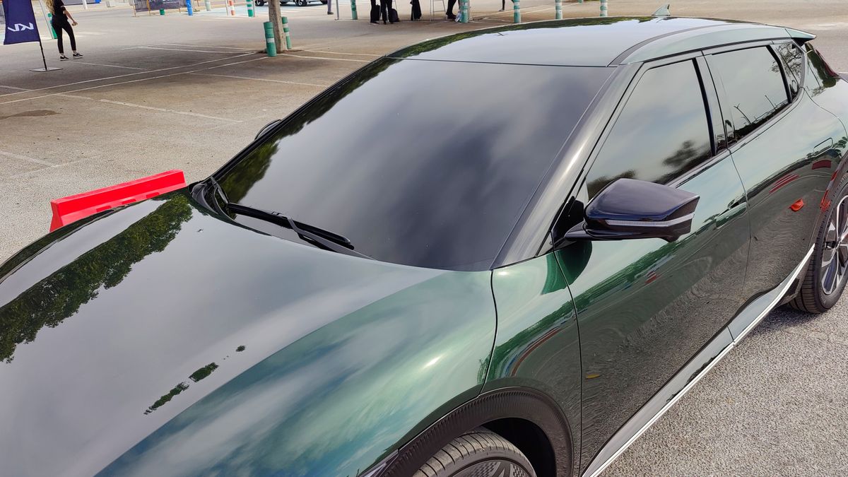 View of the blacked out windshield from outside the car