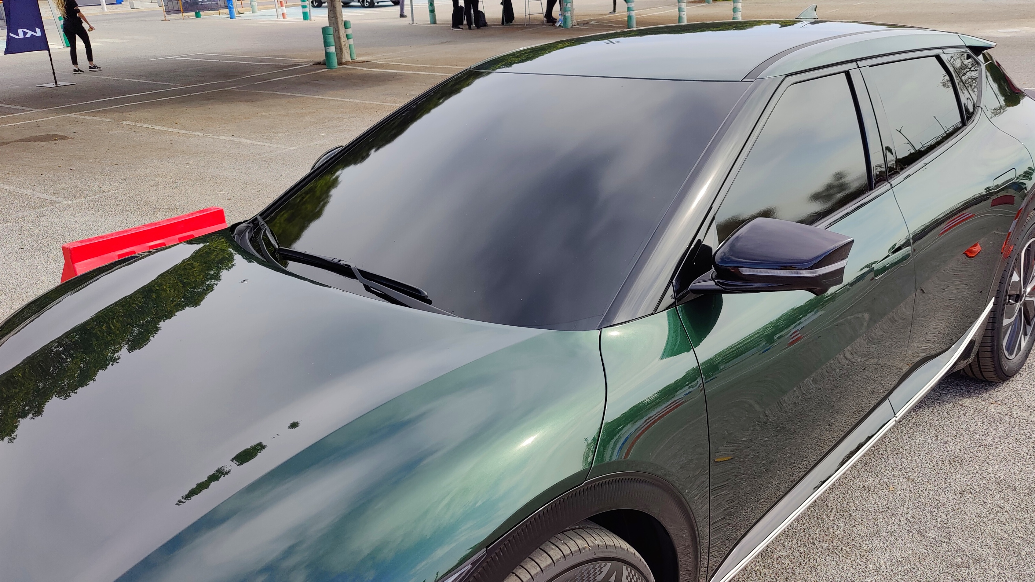 View of the blacked out windshield from outside the car