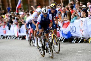 Julian Alaphilippe of France competes during the 96th UCI Cycling World Championships Glasgow 2023, Men Elite Road Race a 271.1km one day race from Edinburgh to Glasgow / #UCIWT / on August 06, 2023 in Glasgow, Scotland. 