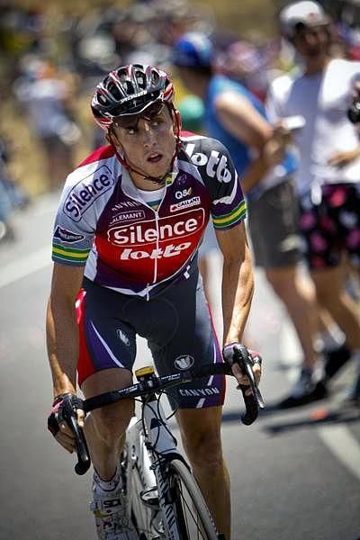 Matt Lloyd attacks up Old Willunga Hill during last year's Tour Down Under.