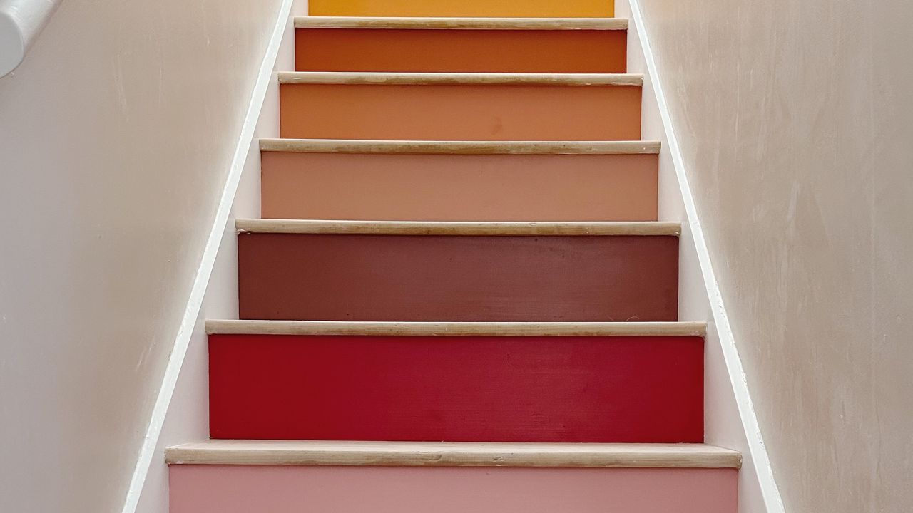 A painted rainbow staircase