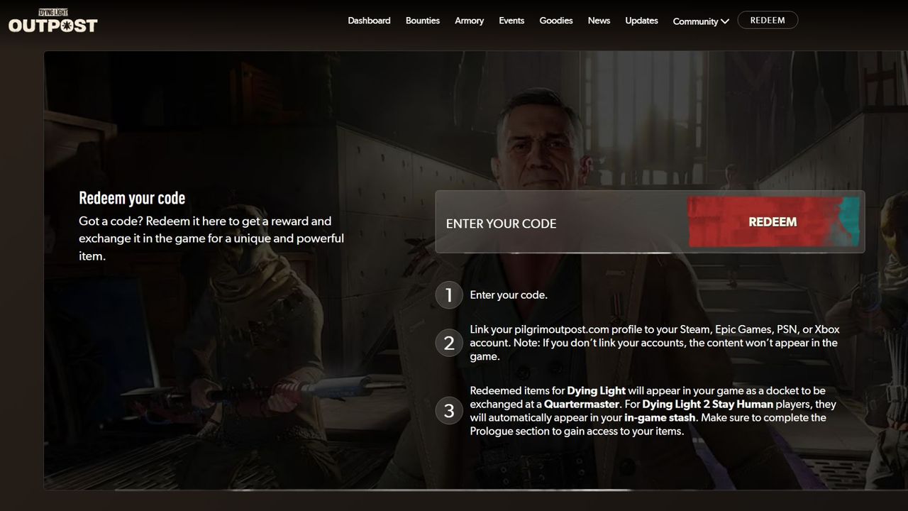 The Pilgrim Outpost for Dying Light: The Beast code redemptions.