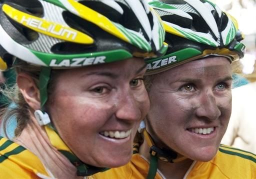 Chloe Hosking and Rochelle Gilmore are all smiles after the race