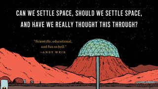 a glass dome on a barren red landscape features a chute leading underground. the sky is black and full of stars.