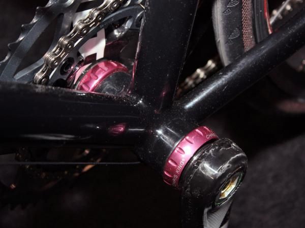 More pink highlights on the Rapha Continental bikes include this Chris King bottom bracket.