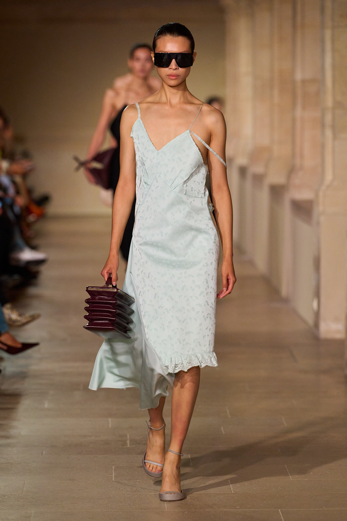 Model wears the icy blue colour trend on the Victoria Beckham spring/summer 2026 runway.