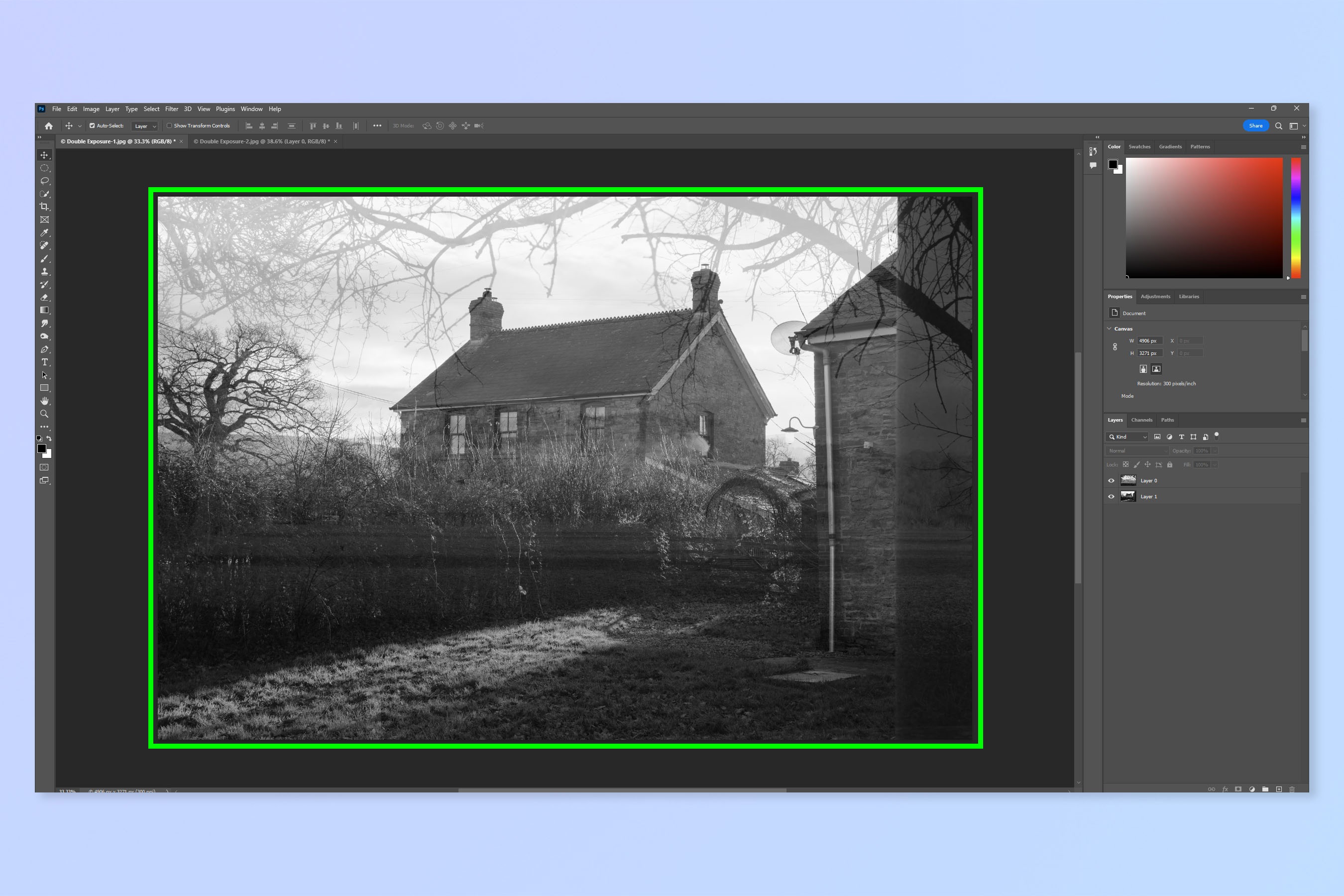 A screenshot showing how to create a double exposure in Photoshop