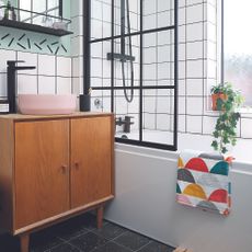 Bathroom with mid century modern cabinet