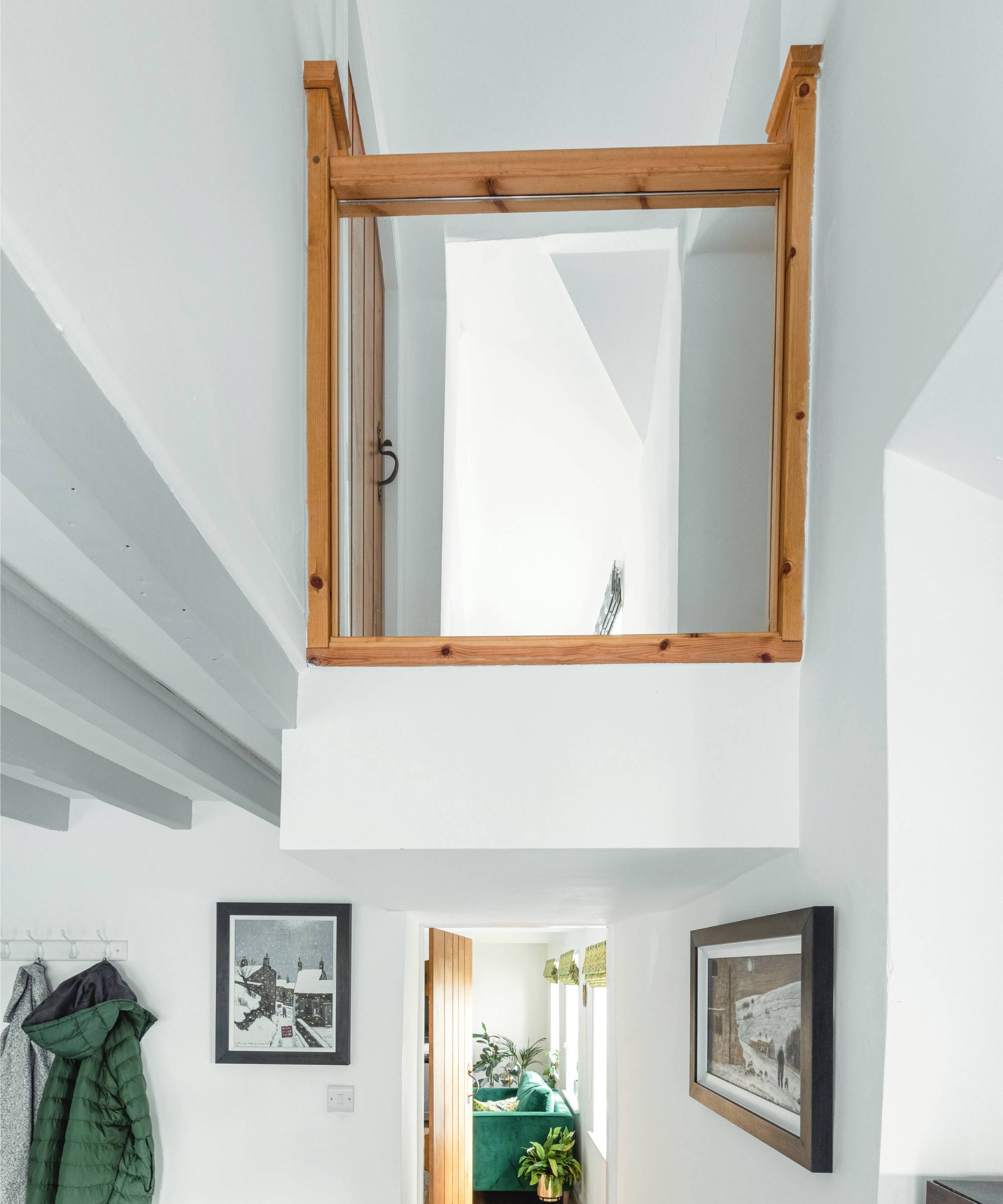 Glazed first floor link in modern extension cottage