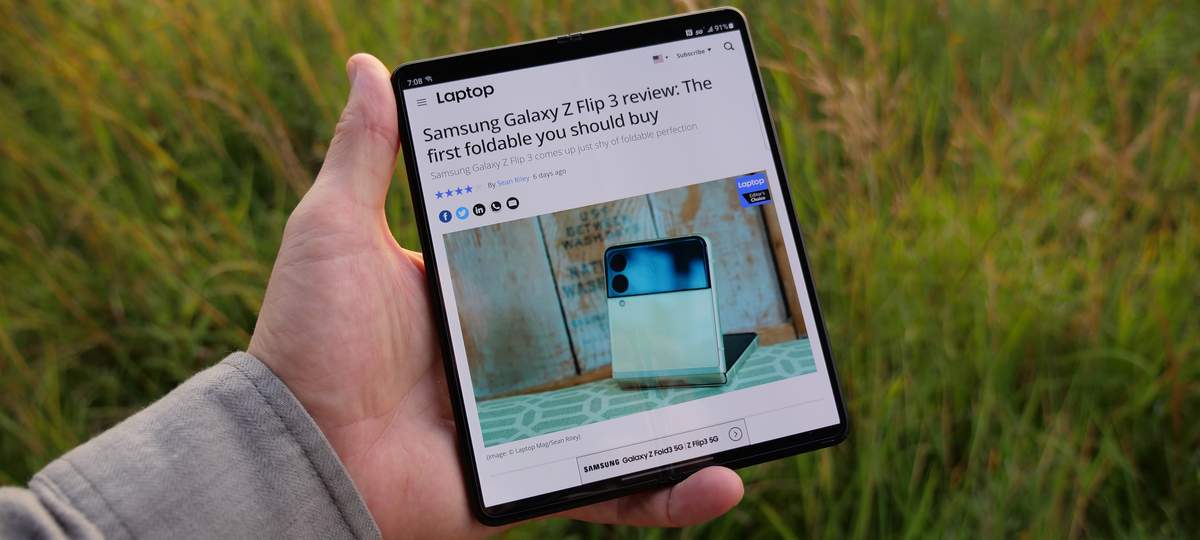 Samsung Galaxy Z Fold 3 unfolded in hand