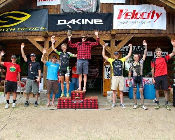 Lumberjack100 top 10 mens Podium racer Barry Wicks (Kona) takes the win and the jacket.