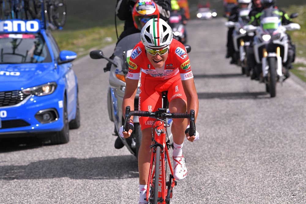 Fausto Masnada of Italy and Team Androni Giocattoli-Sidermec on the final climb of stage 9 at the Giro d'Italia
