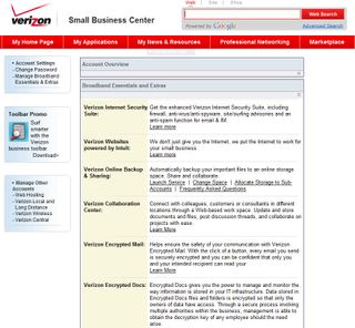 The main Web portal for all Verizon Small Business services, including online backup and email encryption.