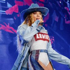 Beyonc&eacute; takes center stage at the 'Cowboy Carter' concert in a custom denim Levi's look.