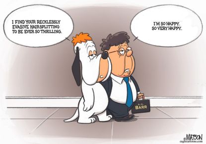 Political Cartoon U.S. Barr droopy dog