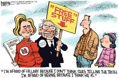 Political Cartoon U.S. Bernie Hilary 2016