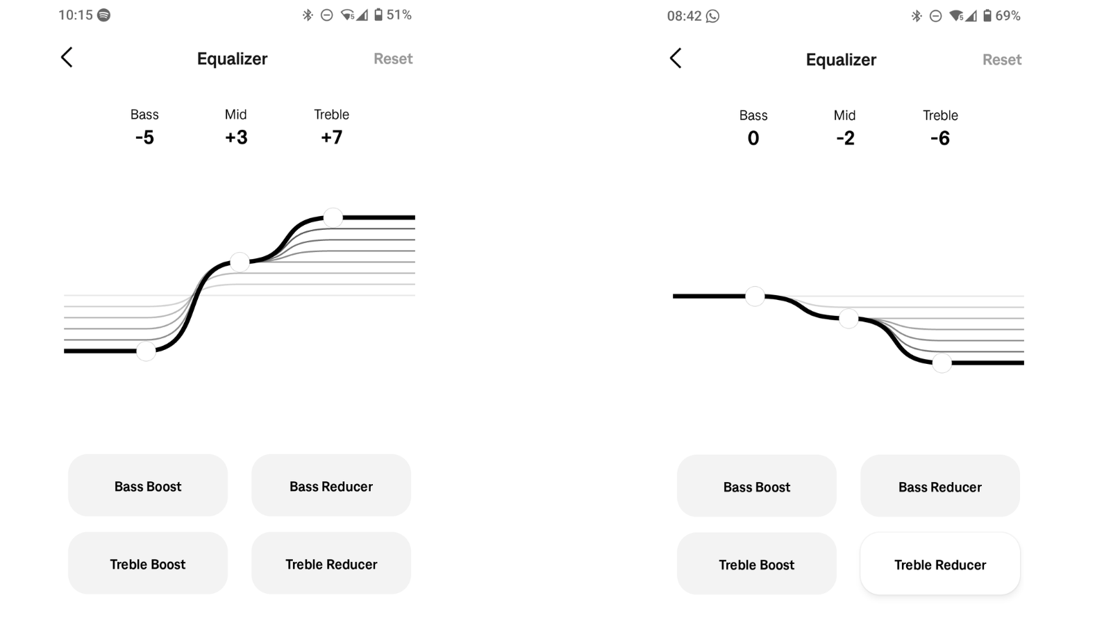 Screenshot of Bose app showing EQ settings