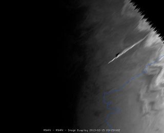 The Meteosat-9 satellite captured this image of a meteor streaking into the atmosphere over Russia on Feb. 15, 2013.