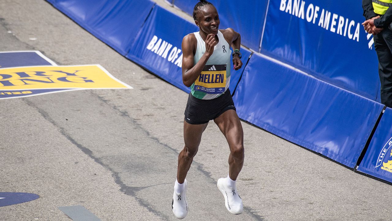 Hellen Obiri of Kenya takes first place in the women&#039;s professional field during the 128th Boston Marathon in Boston, Massachusetts, on April 15, 2024. The marathon includes around 30,000 athletes from 129 countries running the 26.2 miles from Hopkinton to Boston, Massachusetts. The event is the world&#039;s oldest annually run marathon. (Photo by Joseph Prezioso / AFP)