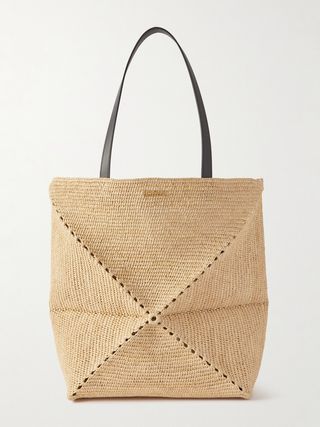 + Paula's Ibiza Puzzle Fold Large Leather-Trimmed Raffia Tote