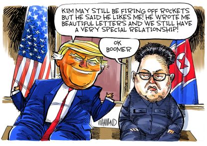Political Cartoon U.S. Trump Kim Jong Un Ok Boomer