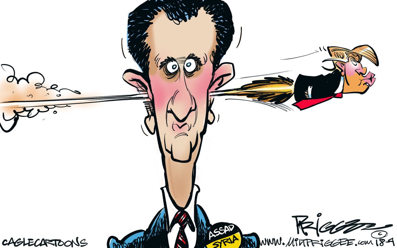 Political cartoon U.S. Trump Assad Syria