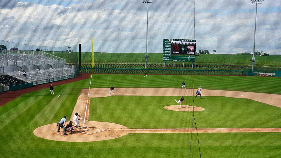 A hitter batting at Field of Dreams Ballpark. 