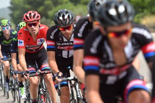 Tom Dumoulin rides near the end of the Giant train.
